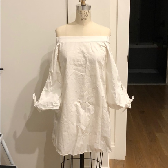 off shoulder white cotton dress